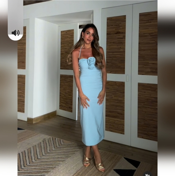 Zara FLOWERS STRAPLESS MIDI DRESS SIZE L XL BLUE - Picture 14 of 16